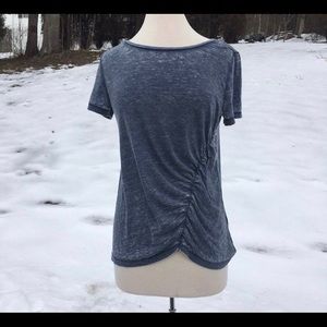 SUSINA RUCHED BURNOUT TSHIRT WOMENS SMALL GREY SHIRRED